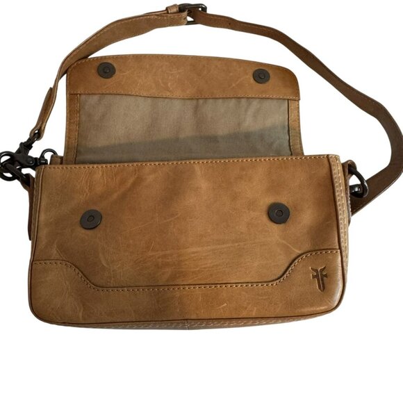 Frye Melissa Baguette Tan Leather Crossbody Satchel Bag Vintage Style - Picture 12 of 12